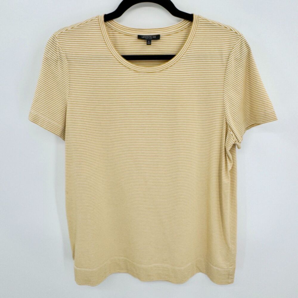 LAFAYETTE 148 Yellow White Striped Short Sleeve T-Shirt Size L
